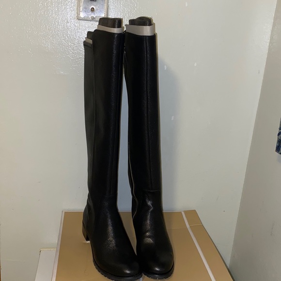Michael Kors JOANIE  Black Leather, Zip Up Over Knee Boots Sz 9.5 retail 398.00 - Picture 1 of 12